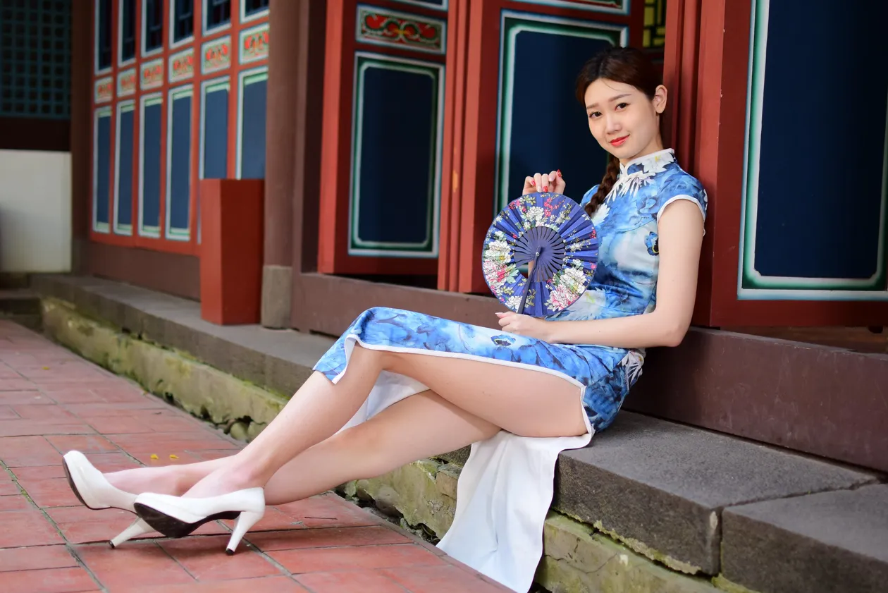 [Mzsock] NO.174 USD High-cut long cheongsam with white high heels and beautiful legs street photography#[105P]-88